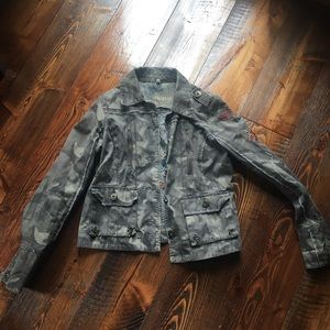Distressed/embellished camo jacket